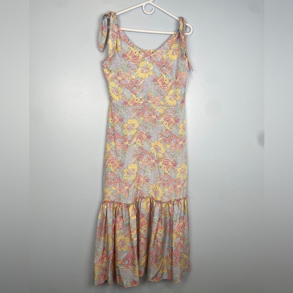 Warm Georgia Silk Floral Jacquard Midi Dress Size Large Cocktail Spring Romantic - Picture 2 of 13